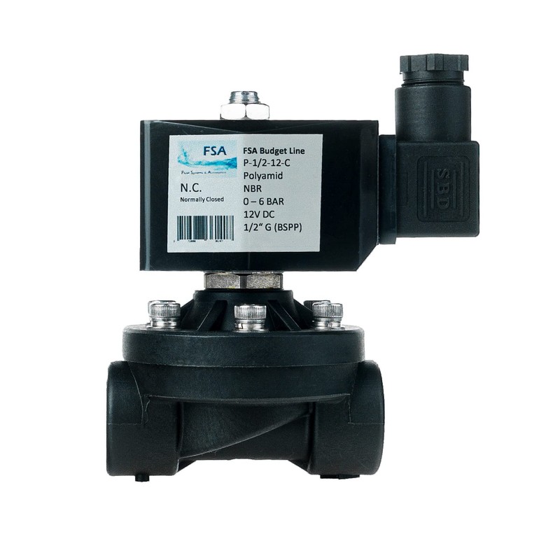 FSA Solenoid Valve Plastic PA6 1/2 Inch 12 V DC