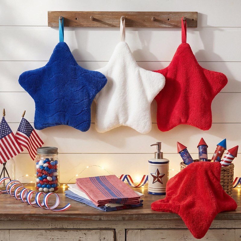 Breling 6 Pcs Patriotic Star Hanging Hand Towels 4th of