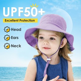 Zando Baby Sun Hat Toddler UPF 50+ Sun Protection Adjustable Baby Bucket Newborn Infant Sun Hats for Baby Boys Girls Summer Beach Purple & Pink 6-12 Months