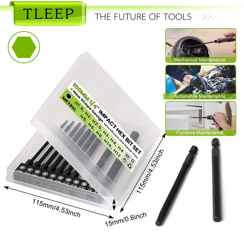 TLEEP 22Pcs Allen Wrench Drill Bit Set 5/16-5/64 1.5MM-12MM, 100MM