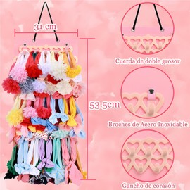 Caja de almacenamiento para lazos de niña, colgador de diademas, gran capacidad, ideal para armario, puerta y pared (rosa)