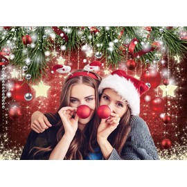 SJOLOON Christmas Backdrops Red Ball Theme Background Shining Stars Background New Year Backdrop for Christmas Party Decoration Banner Photo Shoot 12364 (15x10FT)