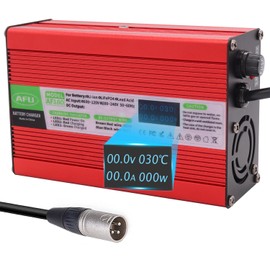 29.2V 5A LiFePO4 Battery Charger Red Aluminum Case for 8S 24V LiFePO4 Battery with OLED Charging Display 24V Charger(DC 3pin XLR Plug