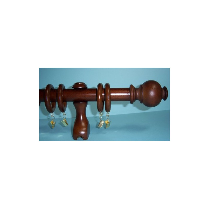 1-3/8" Solid Wood Drapery Rings with Brass Clips in Coffee