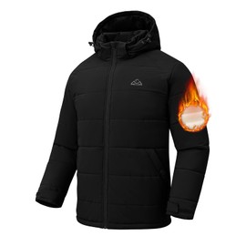 Rdruko Men's Winter Coats Water Resistant Fleece Puffer Jacket Insulated Thermal Warm Windproof Thicken Hooded Jacket,Black,XL