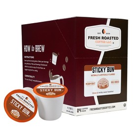 Fresh Roasted Coffee, Sticky Bun, Flavored Coffee Pods, K-Cup Compatible, 24 Count
