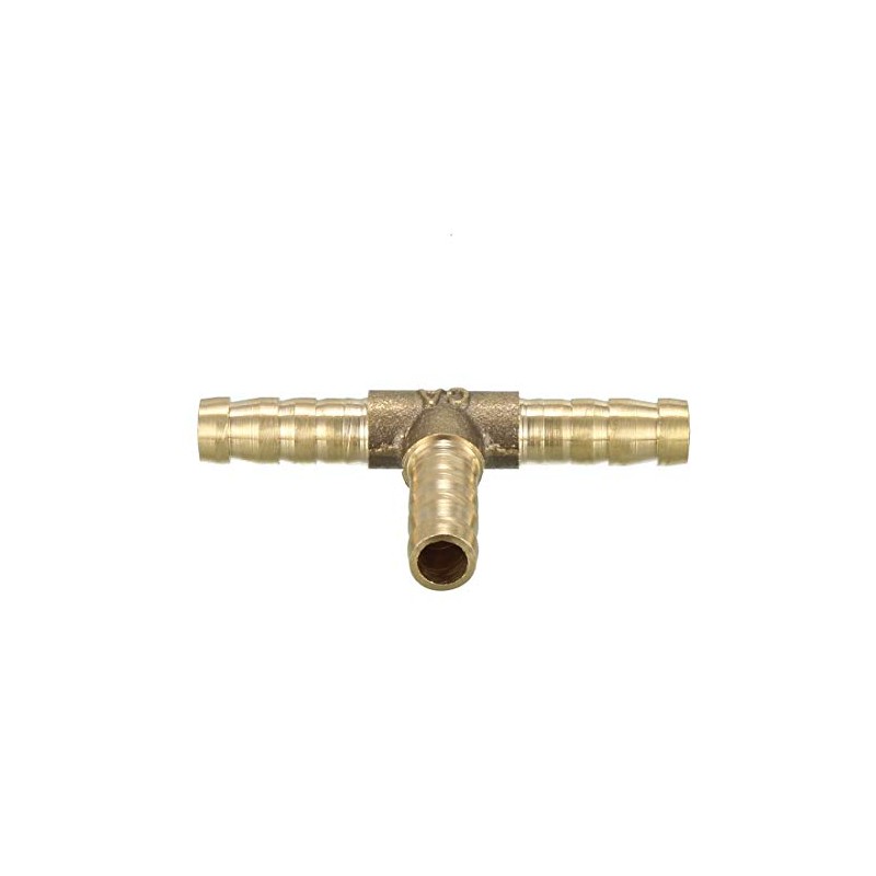 sourcing map 6mm Brass Tee Barb Hose Fitting T 3
