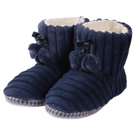 Forfoot Bootie Slippers for Women, House Warm Faux Fleece Fuzzy Valentines Slippers Indoor Outdoor Slipper Boots Shoes Navy Blue Winter Slippers Size 5-6