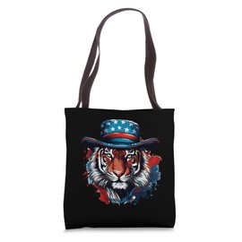 Tiger Wearing American Flag Hat Patriotic Tiger Boys Men Tote Bag