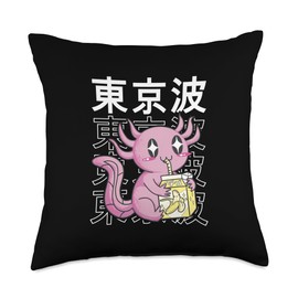 TOKYO WAVES Japanese Axolotl Banana Milk Kawaii Aesthetic Teen Anime Throw Pillow, 18x18, Multicolor