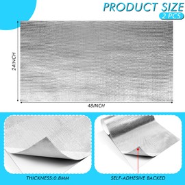 Amylove 2 Pcs 24'' x 48'' Aluminized Heat Shield Thermal Barrier Adhesive Backed Heat Blanket Wrap Fiberglass Insulation Reflective Material High Temp Protection for Exhaust Wood Fireplace Stove