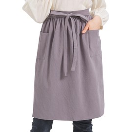 Nanxson Women's Apron Cotton Linen Bib Cooking Apron Kitchen Apron Plain Work Apron with Pocket, Short Grey