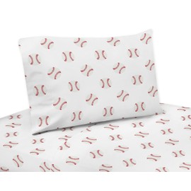 Sweet Jojo Designs Red and White Queen Sheet Set for Baseball Patch Sports Collection - 4 Piece Set