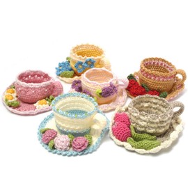 Koyama SET6001001 Crochet Craft Kit, Flower Knit Tea Cups, Set of 6, Handmade Craft Kit, For Beginners