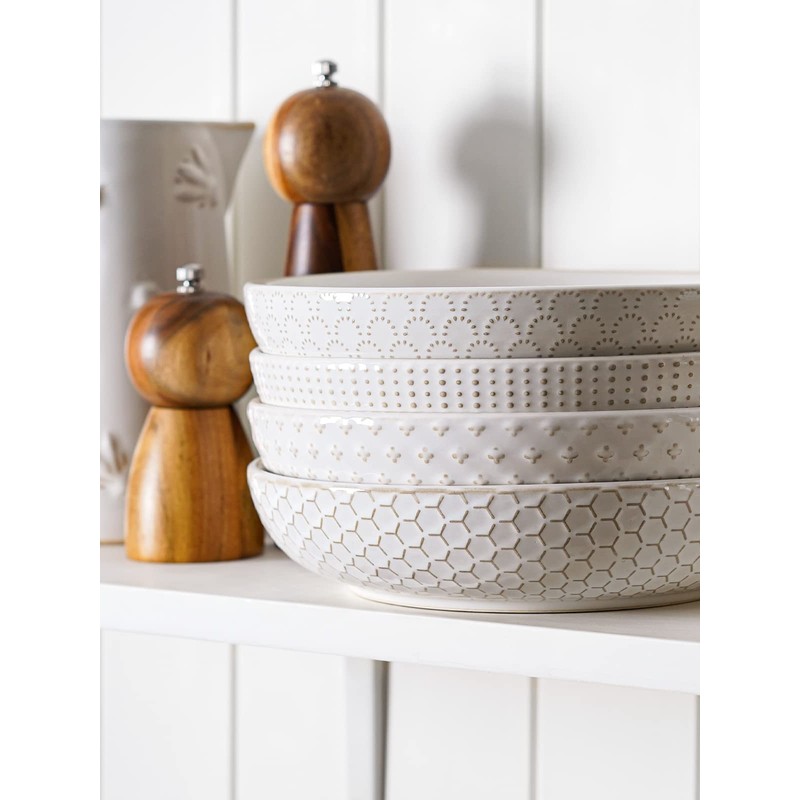 LE TAUCI Pasta Bowls 42oz, Large Salad Bowl, Ceramic Embossment