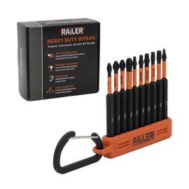 Railer Screwdriver Bit Set - Premium S2 Steel 3-1/2 Inch Impact Driver 10-Piece Bit Set With A Storage Bit Holder & Carabiner
