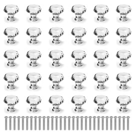 Nicunom 30 Pack Cabinet Knobs Crystal, 30 mm Glass Drawer Pulls Diamond Shape Dresser Knobs with Screws for Kitchen, Bathroom Cabinet, Dresser and Cupboard