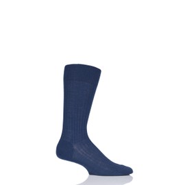 Pantherella Men's 1 Pair Merino Wool Rib Socks - Dark Blue 9.5-12 Mens