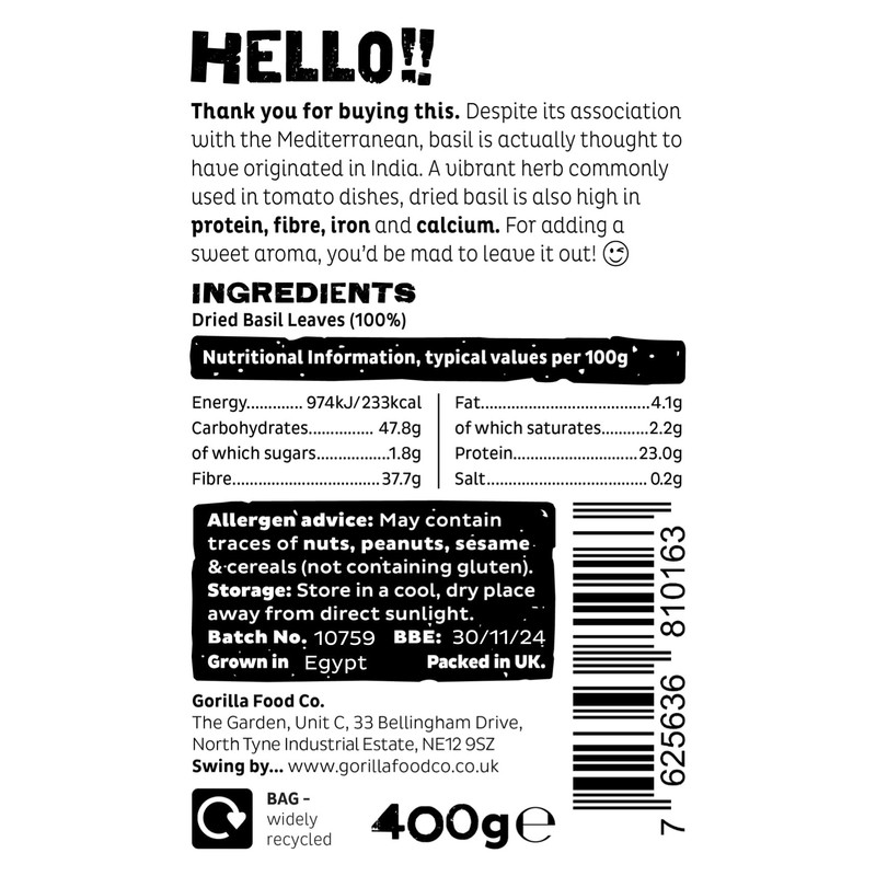 Gorilla Food Co. Basil Dried - 400g