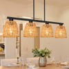 Black 4-Light Kitchen Island Lighting, Boho Rattan Dining Room Light