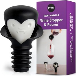 OTOTO Tapón y vertedor de vino 2 en 1 - Gorra de vino, corcho de vino, vampiro, regalos de Halloween, accesorios emo, cocina gótica, regalos góticos, murciélago, accesorios de cocina - (Count Corkula)