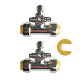HQMPC Angle Valve1/2" Ptc x 1/2" Ptc x 1/4" Compression, 1/4 Turn Push Fit Water Valve Shut Off Fitting with Disconnect Clip, Push-to-Connect, PEX, Copper, CPVC, No Lead Brass