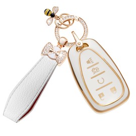 Binuiakl8y Malibu Tahoe Cruze Blazer Camaro Key Fob Cover for Chevy with Butterfly Chain & Bee Decoration, Soft TPU 5 Button Car Key Case, Keychain Accessories Equinox Silverado