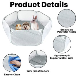 Hamster Playpen, Portable Pop Up Play Pen, Small Animal Pet Playpen, Portable Indoor or Outdoor Exercise Fence for Guinea Pigs, Rabbits, Hamsters, Cats, Dogs, Chinchillas and Hedgehogs (Gray)