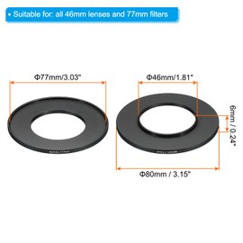 PATIKIL 46mm-77mm Metal Step Up Ring, 2 Pack Camera Lens Filter Adapter Ring Aluminum Filter Adapter Ring for Camera Lenses Hood, Black