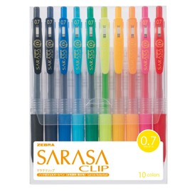 Zebra Sarasa Clip Gel Ink Ballpoint Pen, 0.7mm, 10 Color Set (JJB15-10CA)