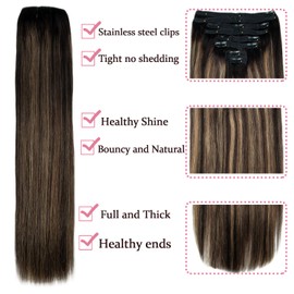 Hair Extensions Clip In Human Hair Balayage Chocolate Brown To Caramel Blonde Remy Human Hair Extensions Clip in Real Natural Hair Extensions Silky Straight 120g 8pcs (14inch, 1B/27/1B)