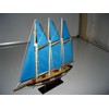 Atlantic Hand Made Wooden Model Sailing Ship 14" Blue Sail