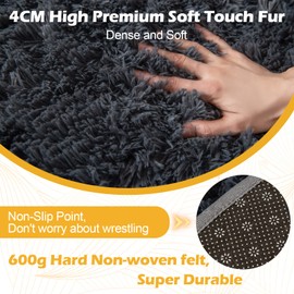 CHOSHOME Round Rug 80 cm Living Room High Pile Washable Rug Shaggy Grey Round Rugs Plain Round Rug Fluffy Rug Soft for Hallway Bedroom Children's Room Baby Room