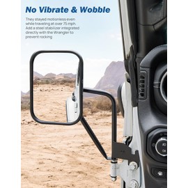 JOYTUTUS Upgraded Mirrors Doors Off for Wrangler JK JKU JL JLU & Gladiator JT 2007-2024, No Vibrate & Wobble Wide Side Mirrors, Easy-Install Doorless Quick Release Mirror for Safe Doors Off Driving