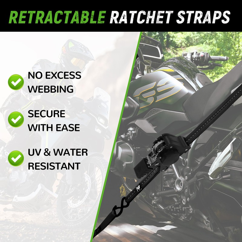 Retractable Ratchet Straps(4 Pack) - 1in x 10ft Self Retracting