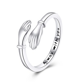 VONALA 925 Sterling Silver Hug Ring, Adjustable Rings for Women, Hugging Hands, Open Promise Ring, Jewelry, Gifts for Women, Teens, Girls, stone, No
