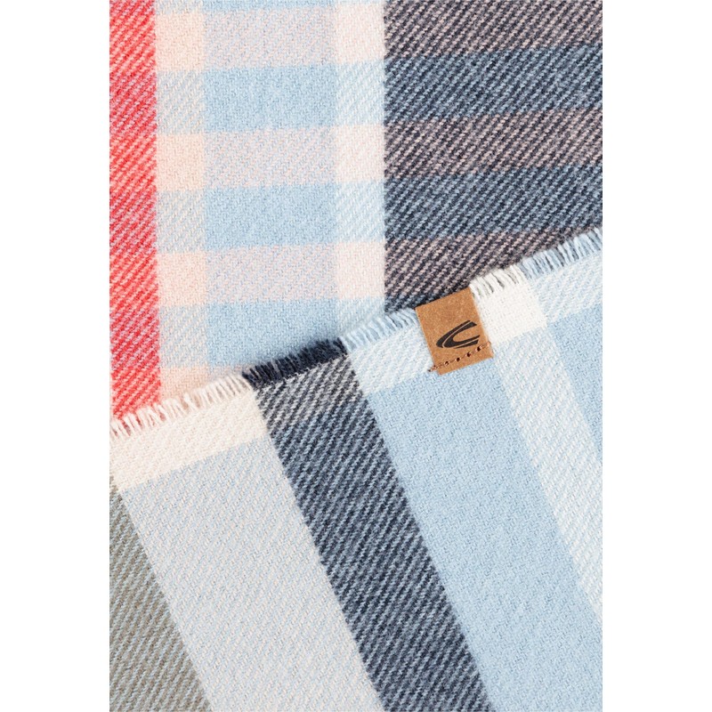 camel active Women's Fine Woven Scarf with Checked Pattern, navy