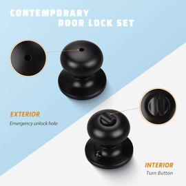 KNOBWELL 5 Pack Privacy Door Knob for Bathroom or Bedroom Door Knobs, Round Interior Door Knobs, Indoor Door Knob, Keyless Black Door Knob with Lock, Door Handle Lock for Interior Doors, Matte Black