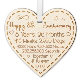 Happy 8th Anniversary Gift for Couples 8th Wedding Anniversary Gifts for Him Her Wedding Present for Husband 8 Years Celebration Keepsake Wooden Heart Plaque for Wife Spouse Partner