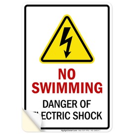No Swimming Danger Of Electric Shock Sign, 10x7 Inches, 4 Mil Vinyl Decal Stickers Weather Resistant, Made in USA by My Sign Center
