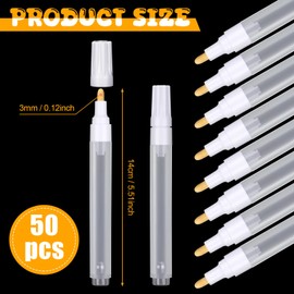 Dunzoom 50 Pcs Empty Refillable Marker 6 mm Refillable Acrylic Paint Markers Empty Painting Pen White Round Tilted Flat Head Blank Paint Marker with 3 ml Dropper for Oil Water Ink Craft(Round)