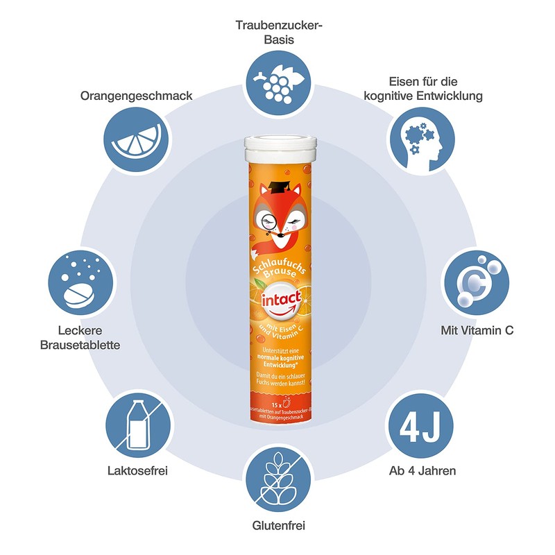 intact Schlaufuchs Effervescent (15 Pieces) with Orange Flavour, Effervescent Tablets