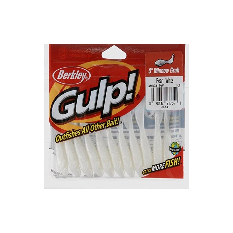 Berkley GMIG3-PW-X Gulp Minnow Grub, Pearl White, 3-Inch