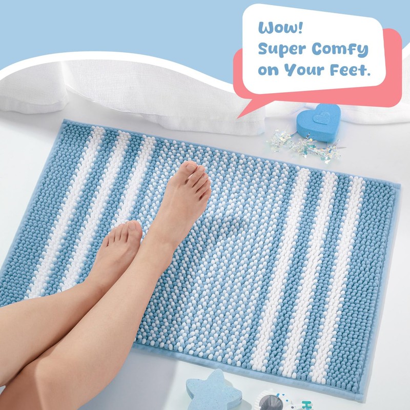 Biscpro Bath Mat Rug Extra Soft and Absorbent Fluffy Striped
