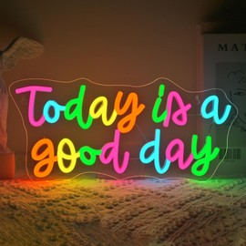 Today Is A Good Day Neon Sign Light Wall Decor, Inspiring Colorful Words Motivation LED Word Light Sign for Bar Cafe Dorm Decor Coffee Shop Girls Bedroom Restaurant Office Wedding Party