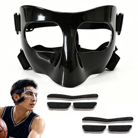 Hagfun Face Shield Nose Face Protection Mask with 2 Sets of Impact Cushion Pads Adjustable Basketball Face Guard Sports Transparent Lightweight (All Frame Black)