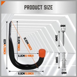 AnaTI Pack of 6 Garage Wall Hooks, Heavy Duty Storage Hooks for Folding Chairs, Bicycles, Power Tools, Garden Hoses