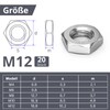 ORTAVA Hex Nuts M12 (Low Shape, with Chamfer), Pack of
