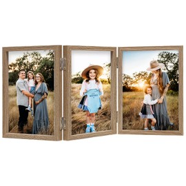 AVEAX Picture Frame for 3 Photos 10 x 15 cm Hinged Wooden Photo Frame with Glass Front, Wood Grain
