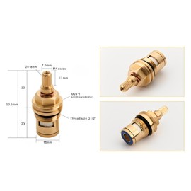 Zliger 2 Pieces Tap Valve Top 1/2 Inch Ceramic Top Fittings Quarter Turn Cartridge Valve Tap Fitting Valves Replacement Tap Cartridge for Bathroom Kitchen